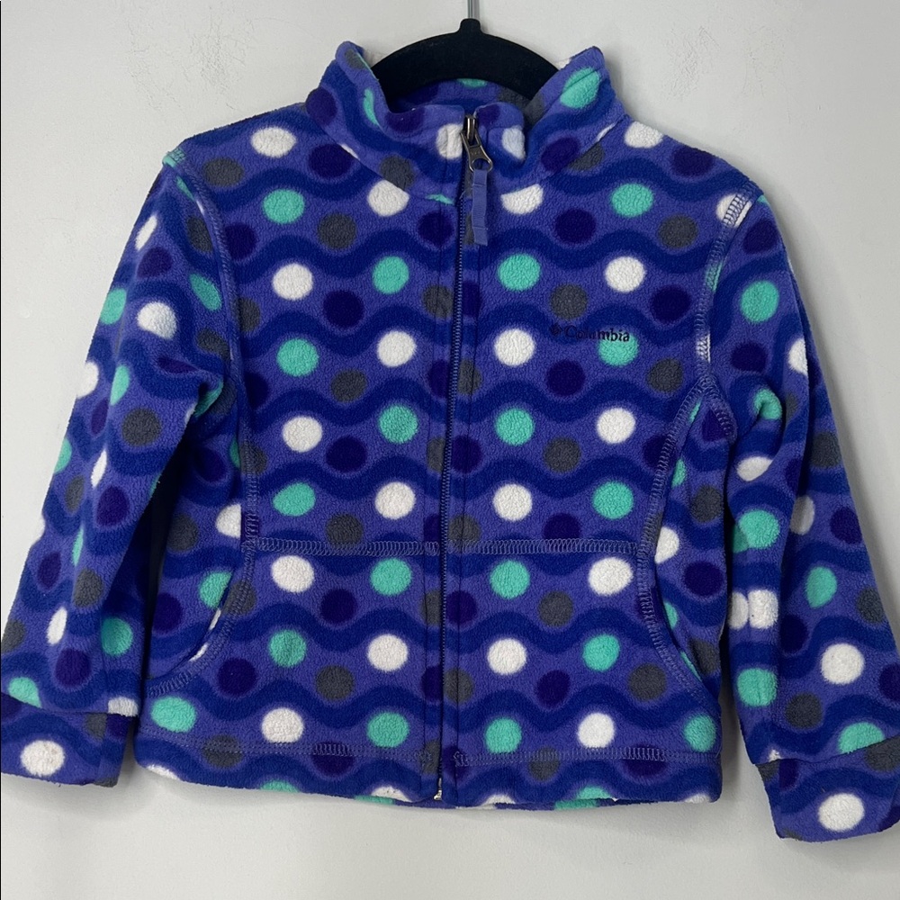 Columbia Toddler Kids Purple and Green Polka Dot Fleece Zip Up Jacket Girls 2T